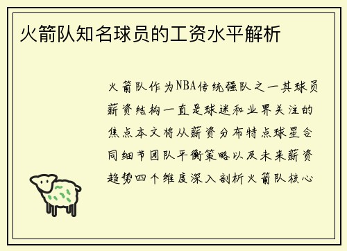 火箭队知名球员的工资水平解析