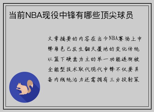 当前NBA现役中锋有哪些顶尖球员